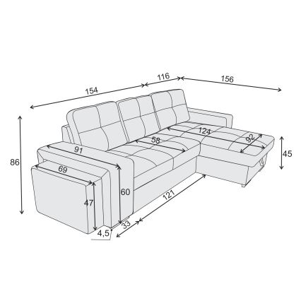 PALERMO avattava vuodesohva säilytystilalla ja rahilla, vaaleanharmaa, vasen