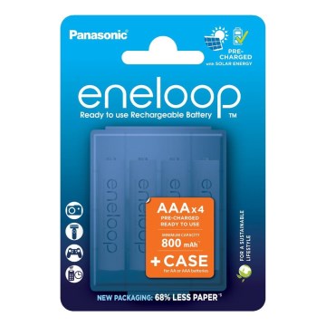 Panasonic - 4 kpl Uudelleenladattava akku AAA Eneloop 800 mAh + kotelo