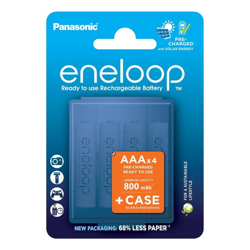 Panasonic - 4 kpl Uudelleenladattava akku AAA Eneloop 800 mAh + kotelo