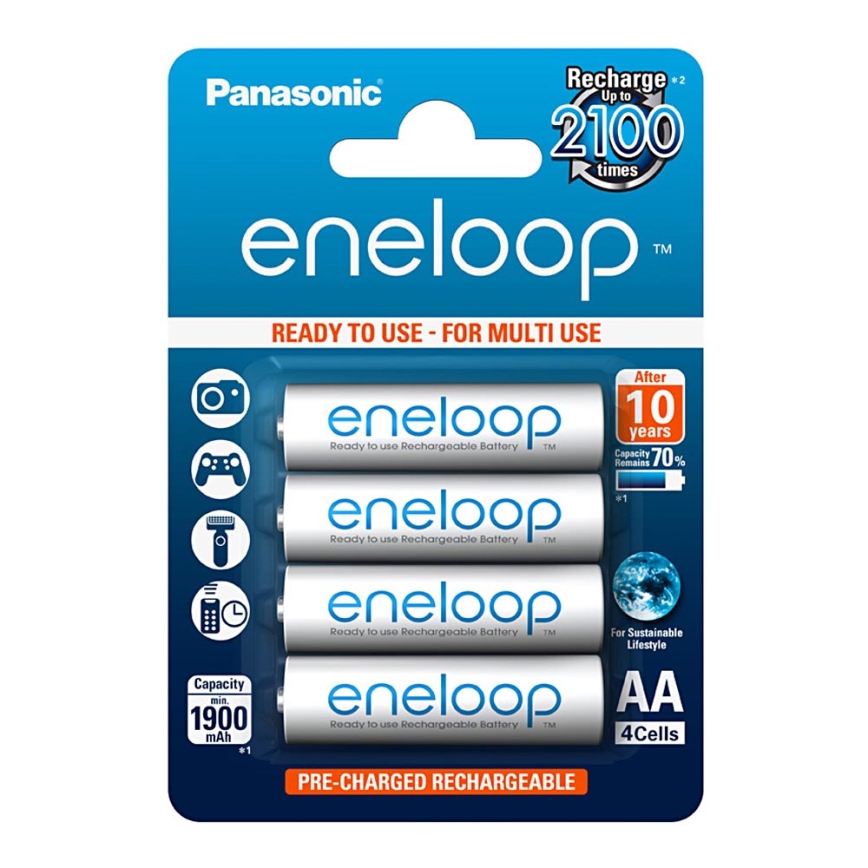 Panasonic Eneloop BK-3MCCE - 4 kpl ladattavia AA-paristoja Eneloop NiMH/1,2V/1900mAh
