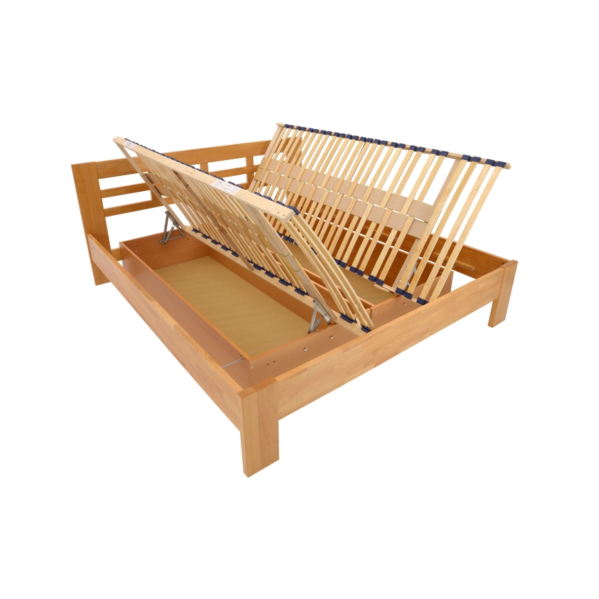 Parivuode massiivipuusta, jossa on säilytystila ANGELA 180x200 cm vaalea pähkinä