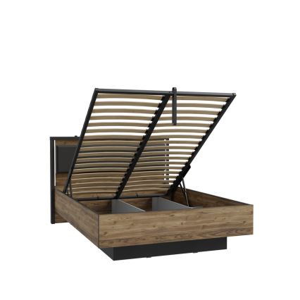 Parivuode OREN 140x200 cm, säilytystilalla, ruskea/musta