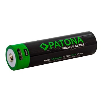 PATONA - Akku 18650 Li-lon 3350mAh PREMIUM 3,7V kanssa USB-C lataus