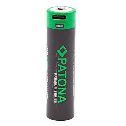 PATONA - Akku 18650 Li-lon 3350mAh PREMIUM 3,7V kanssa USB-C lataus