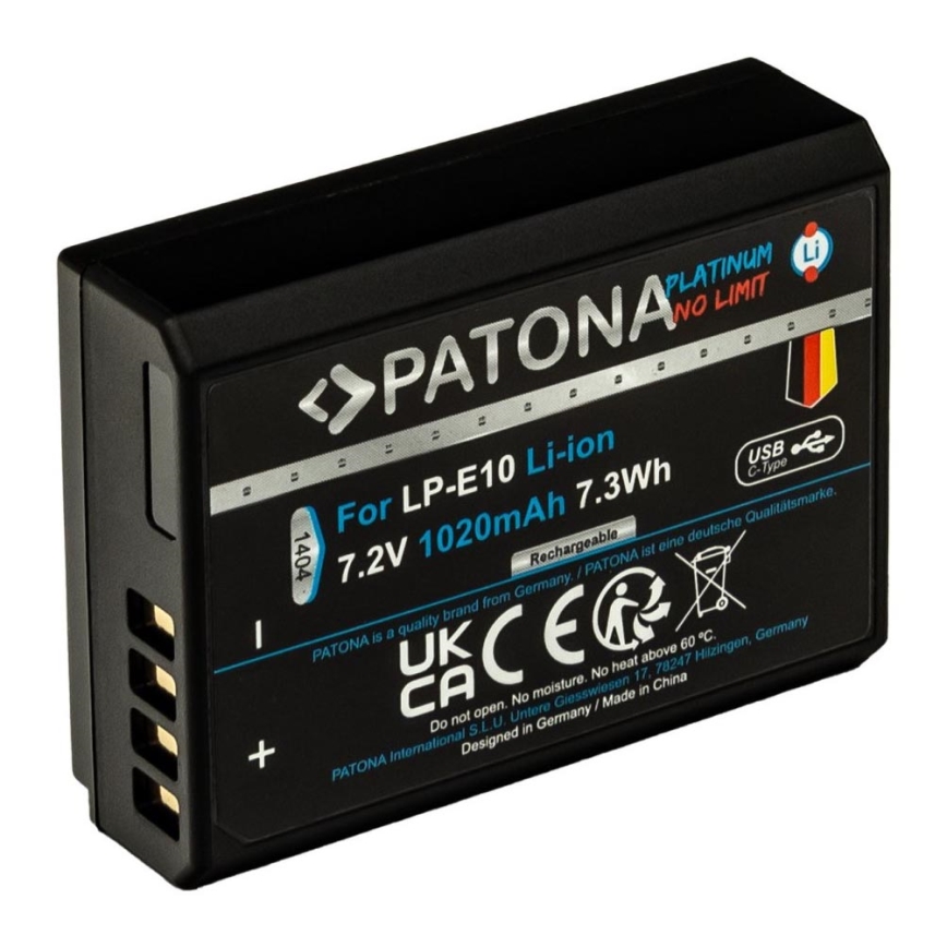 PATONA - Akku Canon LP-E10 1020mAh Li-Ion Platinum USB-C lataus