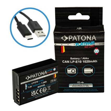 PATONA - Akku Canon LP-E10 1020mAh Li-Ion Platinum USB-C lataus