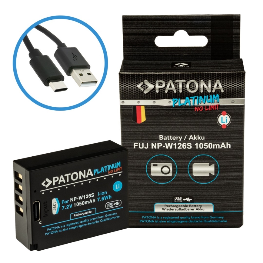 PATONA - Akku Fuji NP-W126S 1050mAh Li-Ion Platinum USB-C lataus