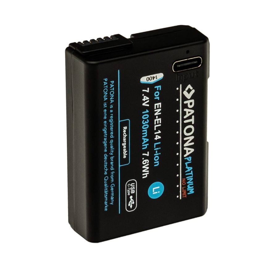 PATONA - Akku Nikon EN-EL14/EN-EL14A 1030mAh Li-Ion Platinum USB-C lataus
