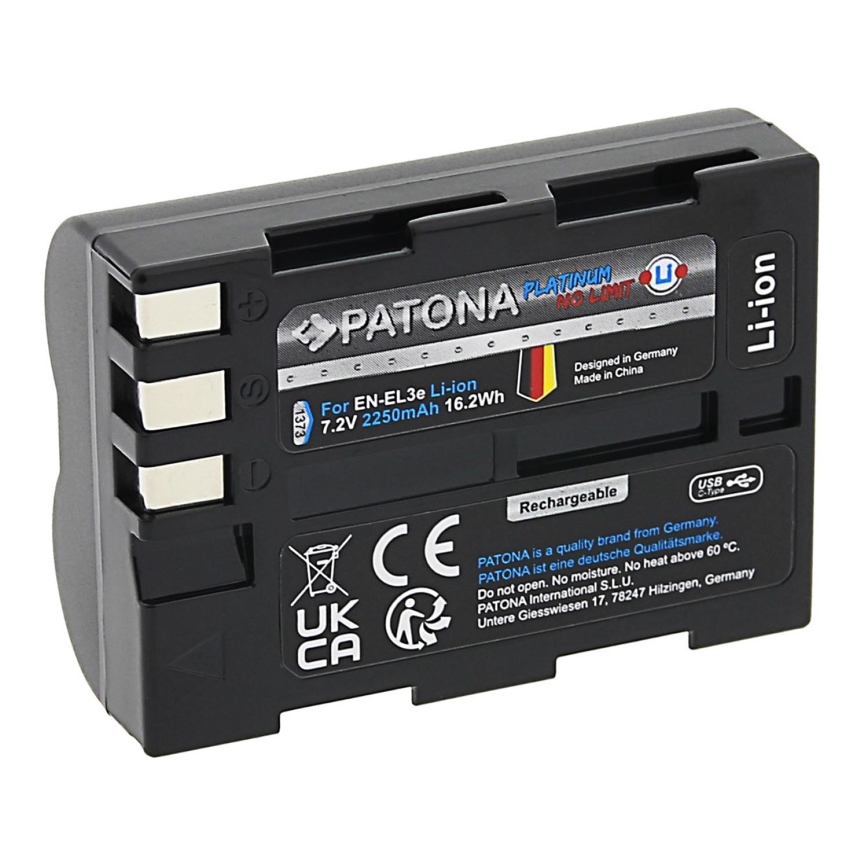 PATONA - Akku Nikon EN-EL3E 2250mAh Li-Ion Platinum USB-C lataus