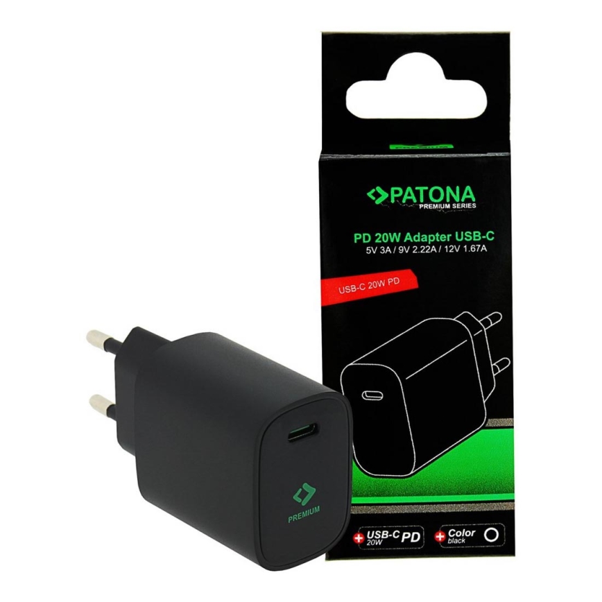 PATONA - Latausadapteri USB-C Power delivery 20W/230V musta