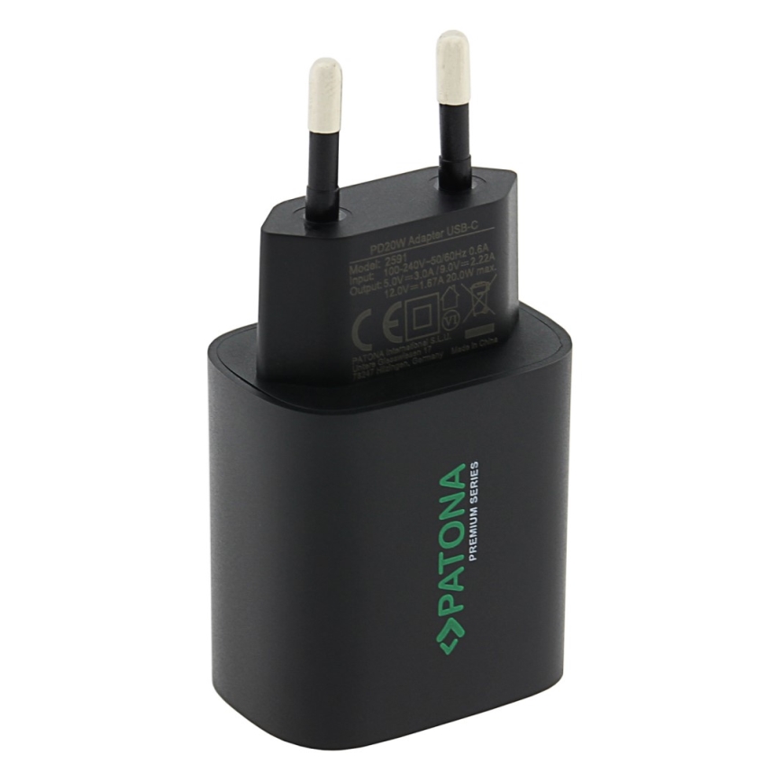 PATONA - Latausadapteri USB-C Power delivery 20W/230V musta