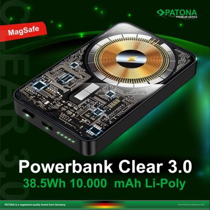 PATONA - Laturi 10000mAh Li-Pol-PD20W MagSafe USB-C ja Qi lataus