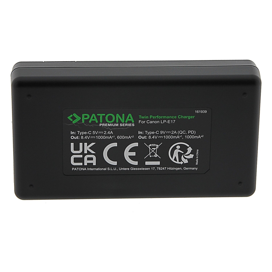 PATONA - Pikalaturi Dual Canon LP-E17 + kaapeli USB-C 0,6m