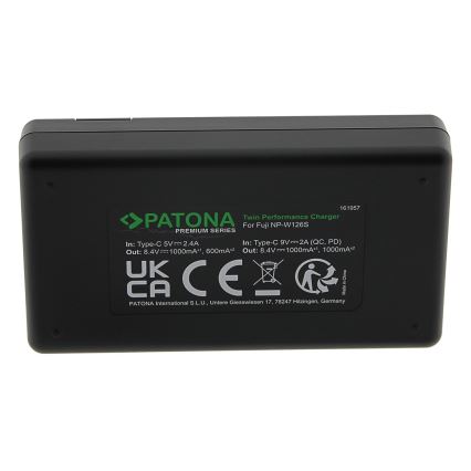 PATONA - Pikalaturi Dual Fuji NP-W126 + kaapeli USB-C 0,6m
