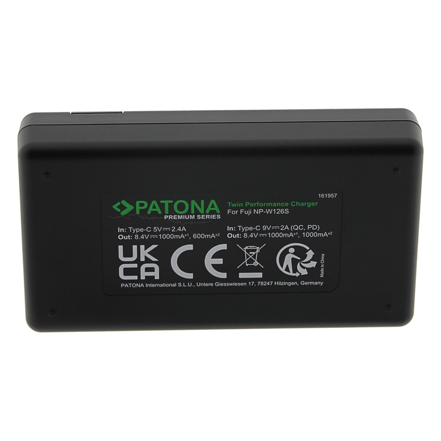 PATONA - Pikalaturi Dual Fuji NP-W126 + kaapeli USB-C 0,6m