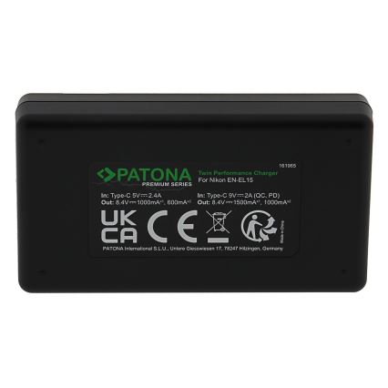 PATONA - Pikalaturi Dual Nikon EN-EL15/EN-EL15C + kaapeli USB-C 0,6m