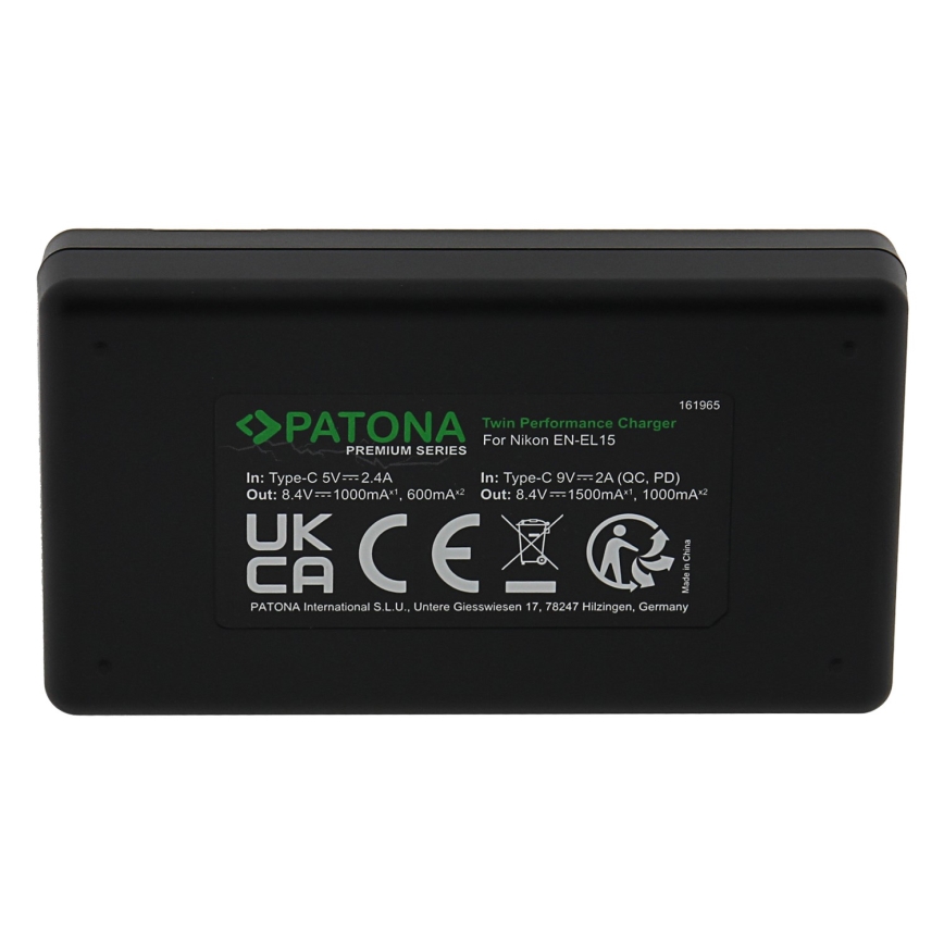 PATONA - Pikalaturi Dual Nikon EN-EL15/EN-EL15C + kaapeli USB-C 0,6m