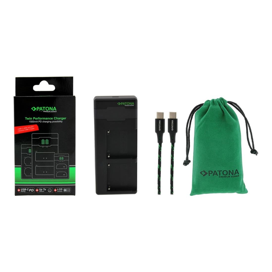 PATONA - Pikalaturi Dual Sony F550/F750/F970/FM50 + kaapeli USB-C 0,6m