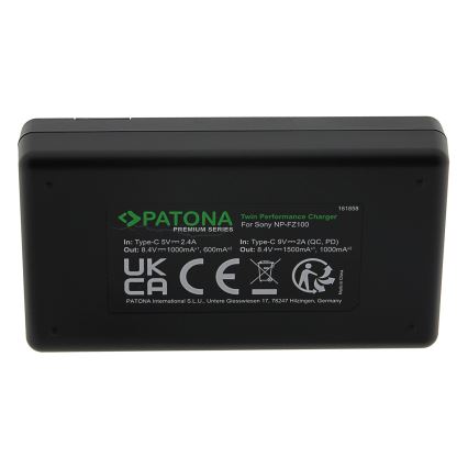 PATONA - Pikalaturi Dual Sony NP-FZ100 + kaapeli USB-C 0,6m