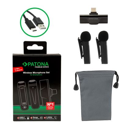 PATONA - SETTI 2x Langaton mikrofoni älypuhelimille USB-C 5V