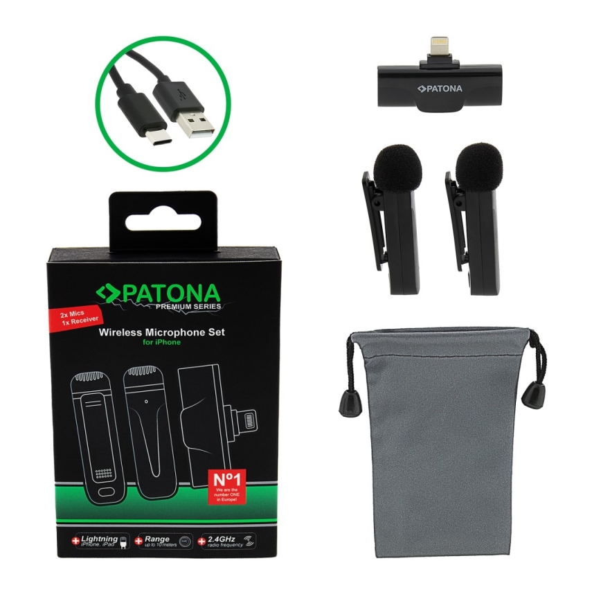 PATONA - SETTI 2x Langaton mikrofoni iPhonelle USB-C 5V