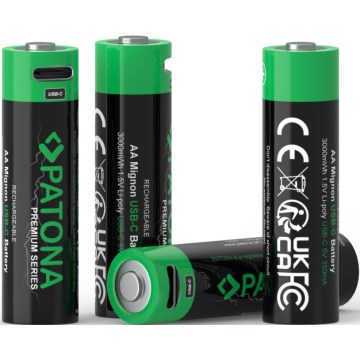 PATONA - SETTI 4x Akku AA/LR6 Li-Pol 2000mAh 1,5Vs kanssa USB-C lataus