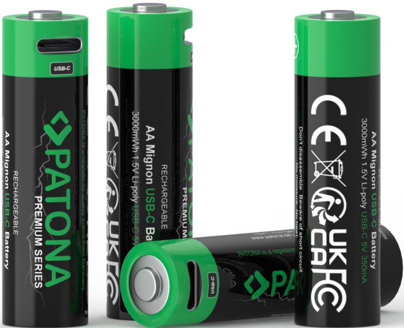 PATONA - SETTI 4x Akku AA/LR6 Li-Pol 2000mAh 1,5Vs kanssa USB-C lataus