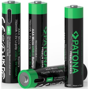 PATONA - SETTI 4x Akku AAA/LR03 Li-Pol 500mAh 1,5V kanssa USB-C lataus