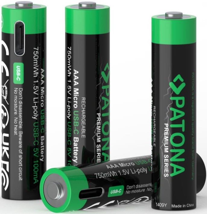 PATONA - SETTI 4x Akku AAA/LR03 Li-Pol 500mAh 1,5V kanssa USB-C lataus