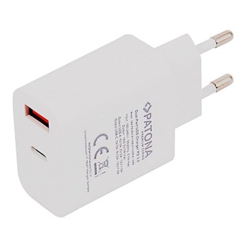 PATONA - Sovitin USB- ja USB-C-lähdöllä 18 W Laturi