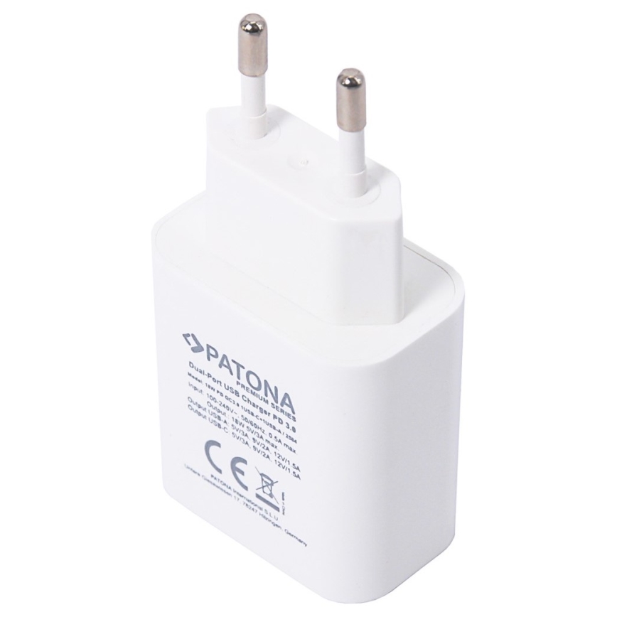 PATONA - Sovitin USB- ja USB-C-lähdöllä 18 W Laturi