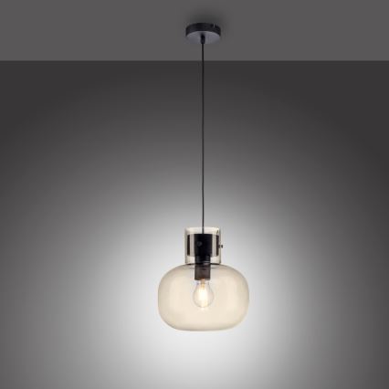 Paul Neuhaus 2003-27 - Kattokruunu johdossa SHITAKE 1xE27/10W/230V halkaisija 25 cm savustettu