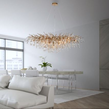 Paul Neuhaus 2031-11 - Kattokruunu johdossa ICICLE 15xG9/40W/230V 75x150 cm messinki