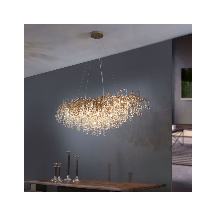 Paul Neuhaus 2031-11 - Kattokruunu johdossa ICICLE 15xG9/40W/230V 75x150 cm messinki