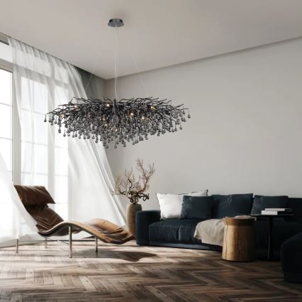 Paul Neuhaus 2031-18 - Riippuvalaisin kaapelilla ICICLE 15xG9/40W/230V 75x150 cm musta