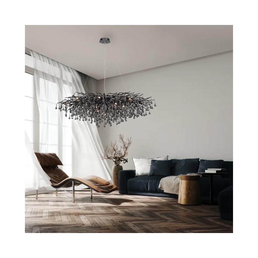 Paul Neuhaus 2031-18 - Riippuvalaisin kaapelilla ICICLE 15xG9/40W/230V 75x150 cm musta