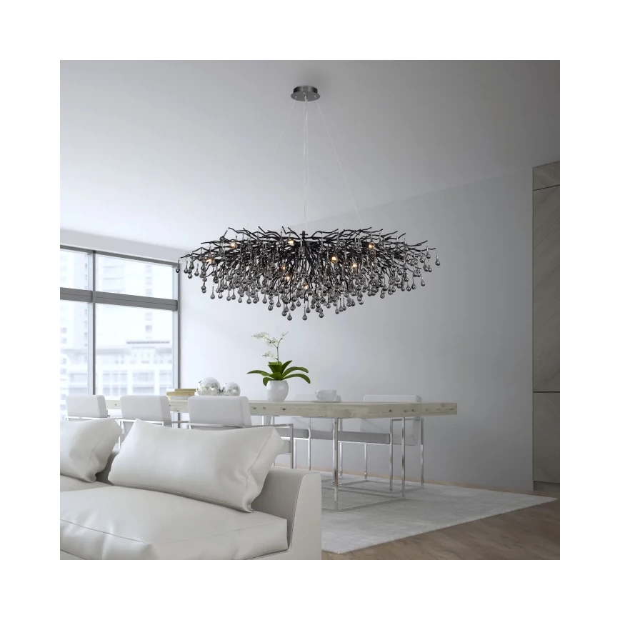 Paul Neuhaus 2031-18 - Riippuvalaisin kaapelilla ICICLE 15xG9/40W/230V 75x150 cm musta