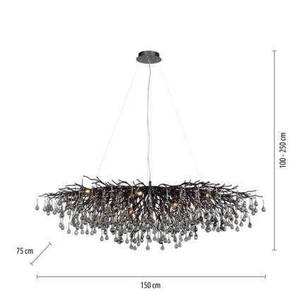 Paul Neuhaus 2031-18 - Riippuvalaisin kaapelilla ICICLE 15xG9/40W/230V 75x150 cm musta