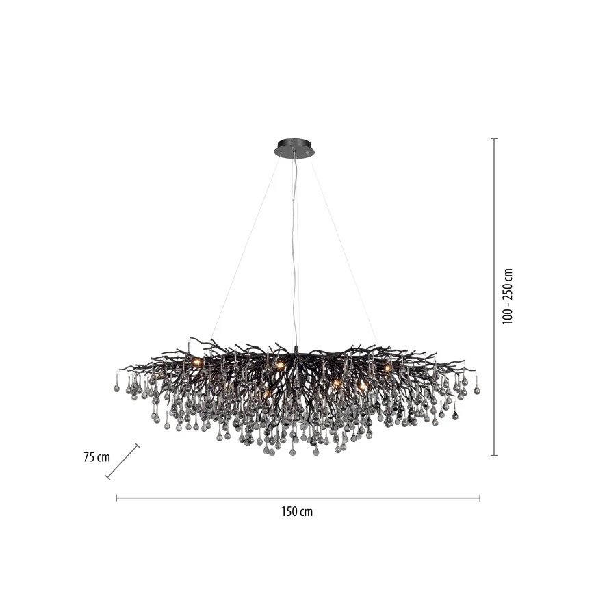 Paul Neuhaus 2031-18 - Riippuvalaisin kaapelilla ICICLE 15xG9/40W/230V 75x150 cm musta