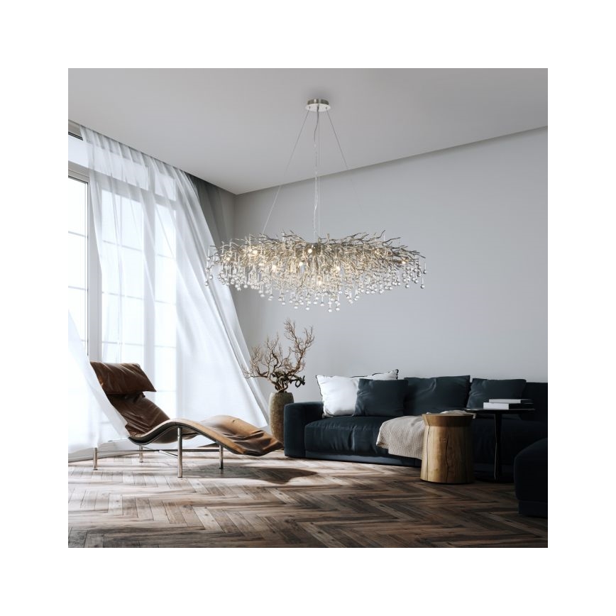 Paul Neuhaus 2031-55 - Kattokruunu johdossa ICICLE 15xG9/40W/230V 75x150 cm kiiltävä kromi