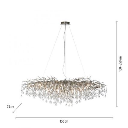 Paul Neuhaus 2031-55 - Kattokruunu johdossa ICICLE 15xG9/40W/230V 75x150 cm kiiltävä kromi