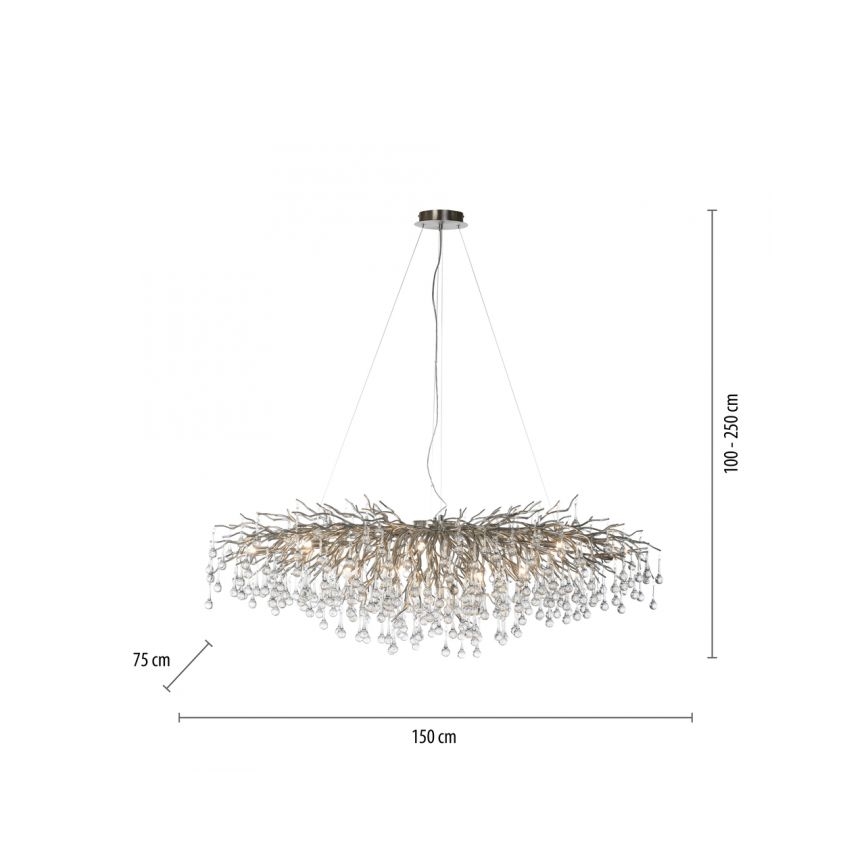 Paul Neuhaus 2031-55 - Kattokruunu johdossa ICICLE 15xG9/40W/230V 75x150 cm kiiltävä kromi