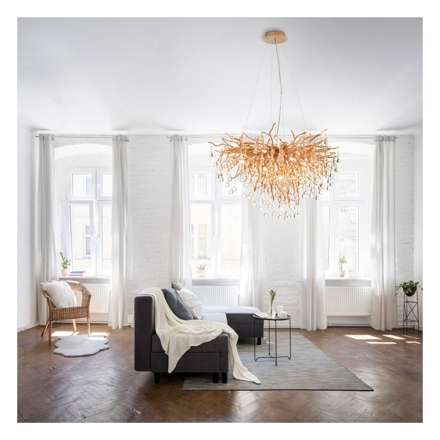 Paul Neuhaus 2192-11 - Kattokruunu johdossa ICICLE 10xG9/40W/230V 50x100 cm messinki