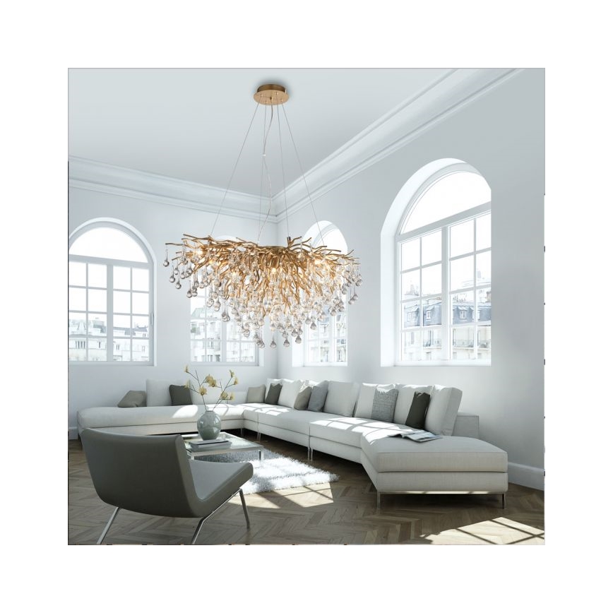 Paul Neuhaus 2192-11 - Kattokruunu johdossa ICICLE 10xG9/40W/230V 50x100 cm messinki