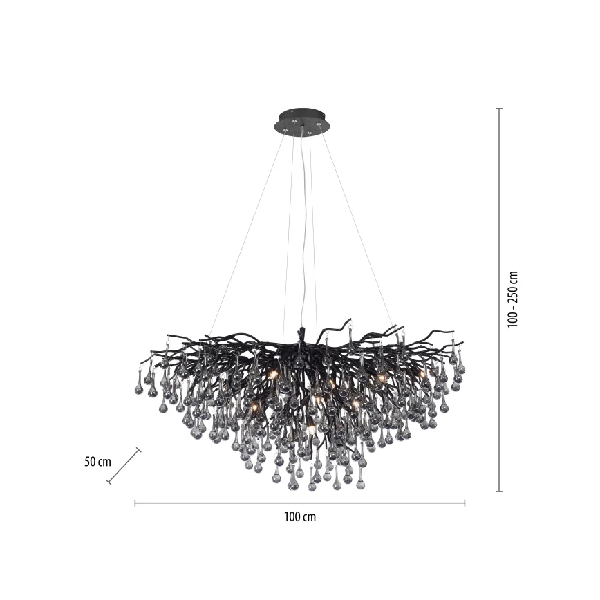 Paul Neuhaus 2192-18 - ICICLE-riippuvalaisin vaijerikiinnityksellä 10xG9/40W/230V 50x100 cm musta