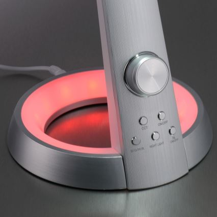 Paul Neuhaus 4591-95 - LED RGB Himmennettävä pöytälamppu BILL LED/5,7W/230V 3000-6500K USB + LED/1,6W mattakromi