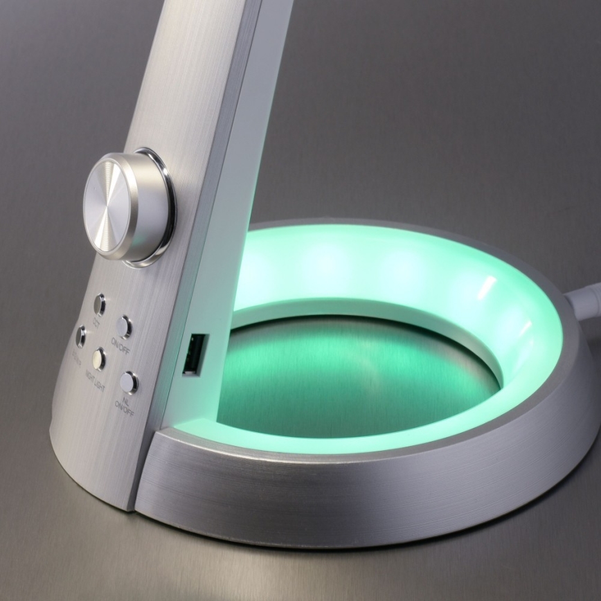 Paul Neuhaus 4591-95 - LED RGB Himmennettävä pöytälamppu BILL LED/5,7W/230V 3000-6500K USB + LED/1,6W mattakromi