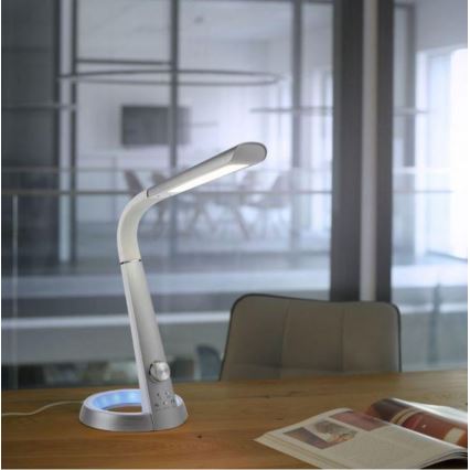 Paul Neuhaus 4591-95 - LED RGB Himmennettävä pöytälamppu BILL LED/5,7W/230V 3000-6500K USB + LED/1,6W mattakromi