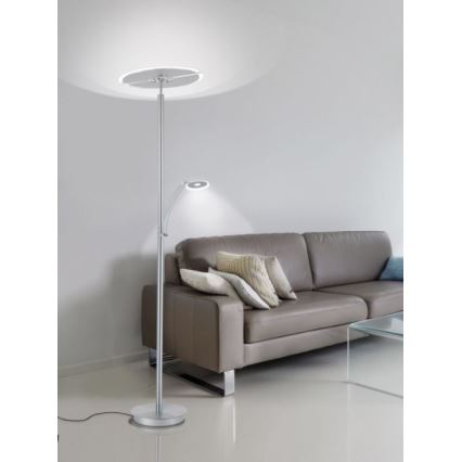 Paul Neuhaus 673-55 - Himmennettävä LED-lattiavalaisin ARTUR 2xLED/21W/230V+1xLED/6W kiiltävä kromi