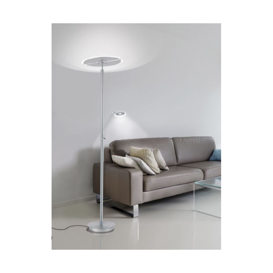 Paul Neuhaus 673-55 - Himmennettävä LED-lattiavalaisin ARTUR 2xLED/21W/230V+1xLED/6W kiiltävä kromi